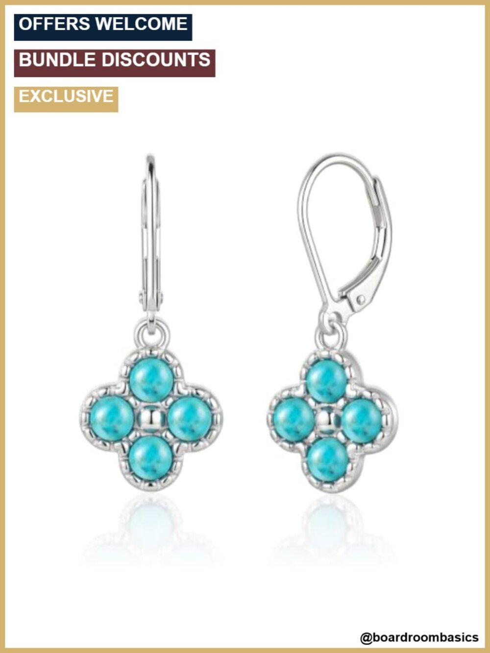 Sterling Silver Turquoise Clover Dangle Earrings for Women